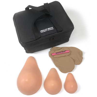 ABC Cup BSE Model Set, three beige breast self-exam models and case, women's health education tools, Health Edco, 26540