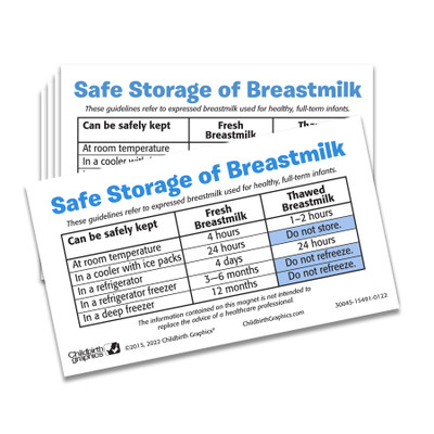 Safe Storage of Breastmilk Magnet Set of 50 from Childbirth Graphics with chart for how long to keep stored breastmilk, 30050