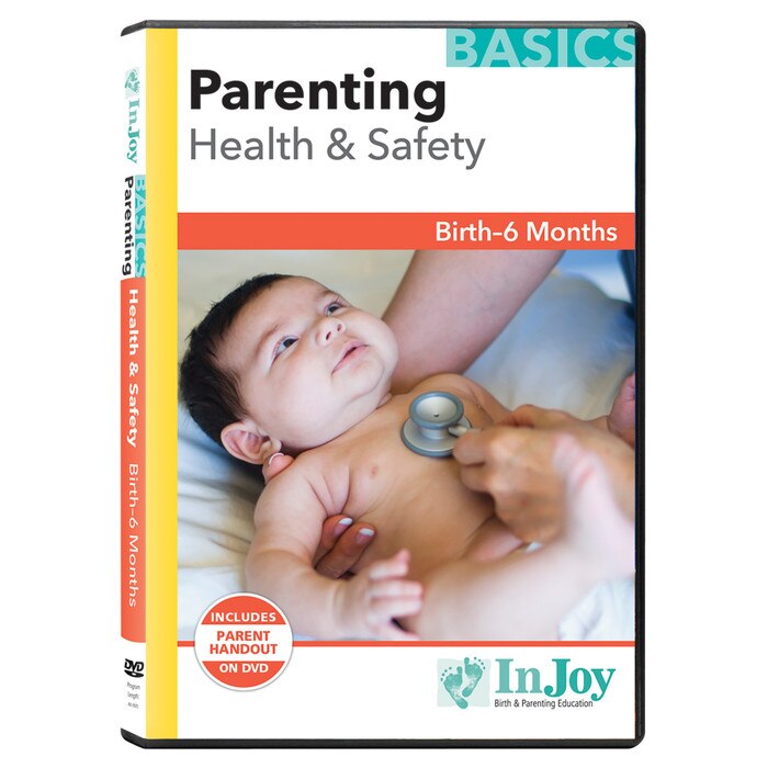 Parenting Health & Safety Birth to 6 Months DVD cover, stethoscope on baby's chest, Childbirth Graphics, 40019