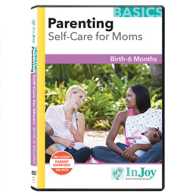 Parenting Self-Care for Moms DVD cover multi-ethnic moms breastfeeding discreetly in public, Childbirth Graphics, 40028
