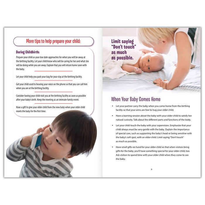 Sibling Preparation ... A Guide for Parents Booklet, 2-page spread of parenting education handout, Childbirth Graphics, 40431