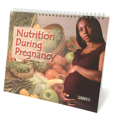 Nutrition During Pregnancy 14 panel spiral-bound flip chart cover, fruit vegetables black pregnant woman, Childbirth Graphics, 43164