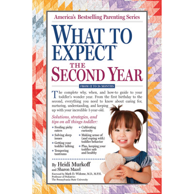 What to Expect the Second Year 12-24 months book cover, quilt background with toddler, Childbirth Graphics, 50928