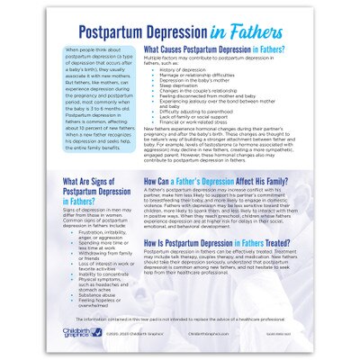 Postpartum Depression in Fathers Tear Pad from Childbirth Graphics, English side handout to educate new dads, 52083