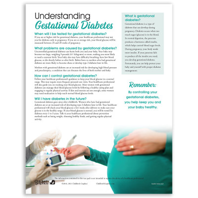 Understanding Gestational Diabetes Tear Pad, Childbirth Graphics pregnancy education teaching resource, English side, 52498