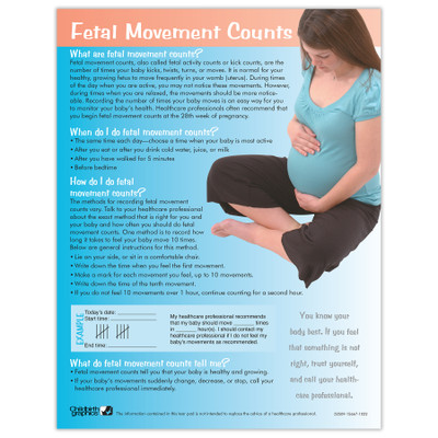 Fetal Movement Counts Tear Pad for pregnancy education from Childbirth Graphics with instructions to count fetal kicks, 52509