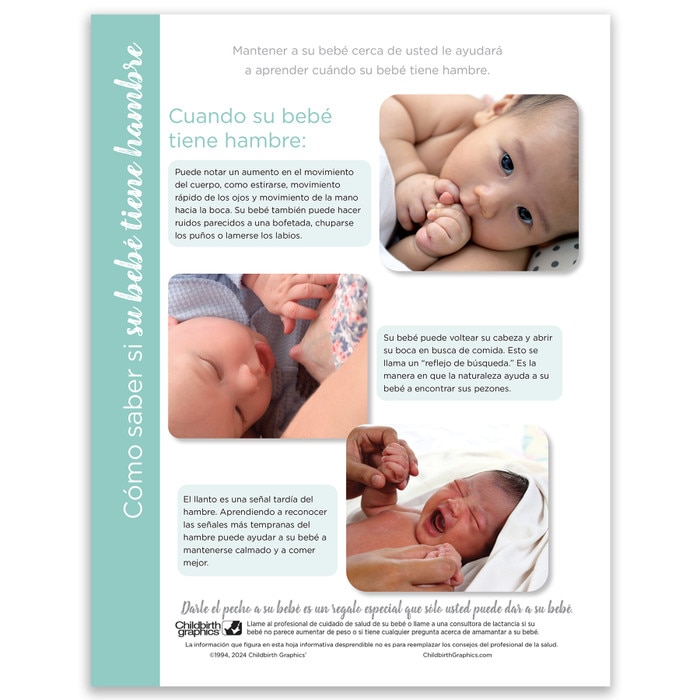 How to Tell Whether Your Baby Is Hungry Tear Pad, Childbirth Graphics breastfeeding education materials, Spanish side, 52512