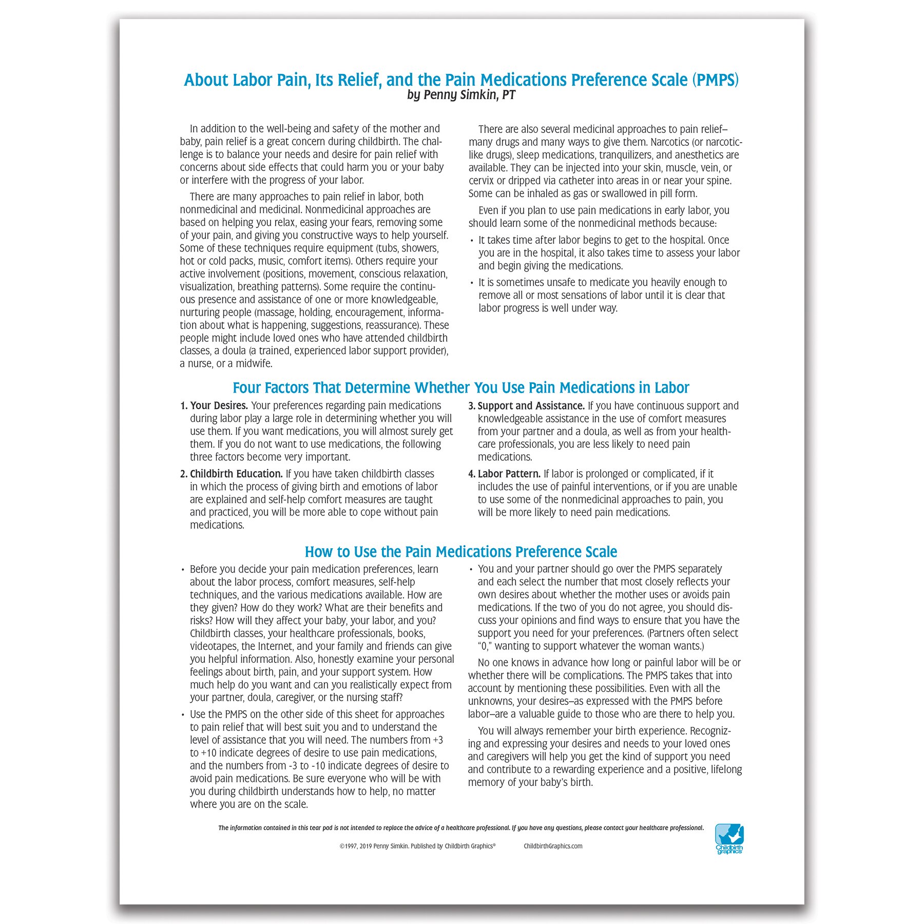 Childbirth Pain & Medications Tear Pad Childbirth Graphics