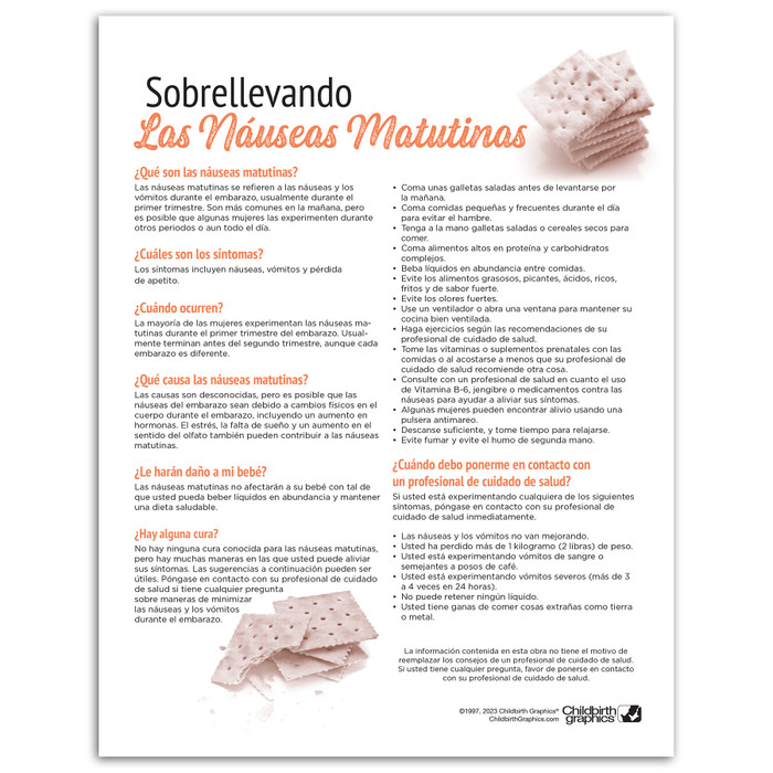 Coping With Morning Sickness Tear Pad childbirth education handout by Childbirth Graphics, patient information Spanish, 52565