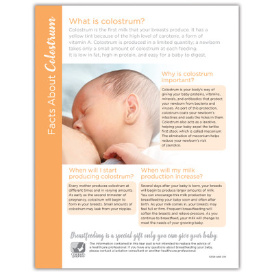 Facts About Colostrum Tear Pad for breastfeeding education from Childbirth Graphics, lactation teaching materials, 52598