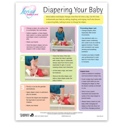 Loving Baby Care Diapering Your Baby Tear Pad by Childbirth Graphics with step-by-steps images of how to diaper a baby, 52606