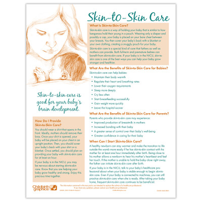Skin to Skin Tear Pad for parent education by Childbirth Graphics, English side to teach kangaroo care of infants, 52608