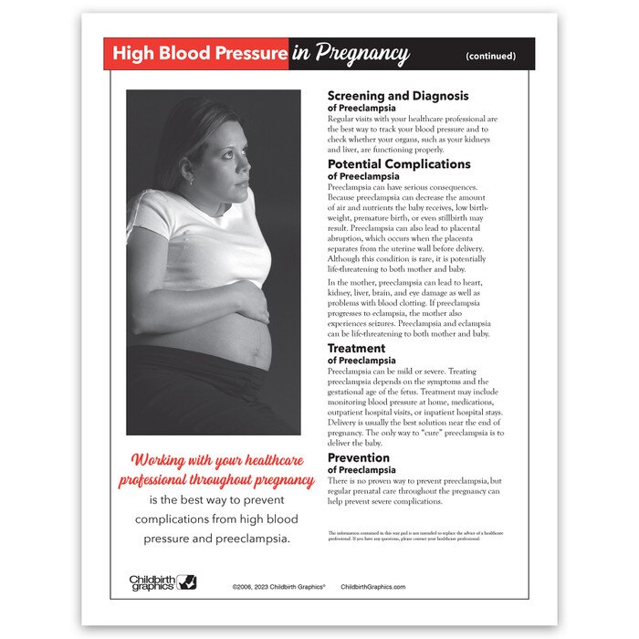 High Blood Pressure in Pregnancy Tear Pad, childbirth education handout on pregnancy hypertension, Childbirth Graphics, 52745