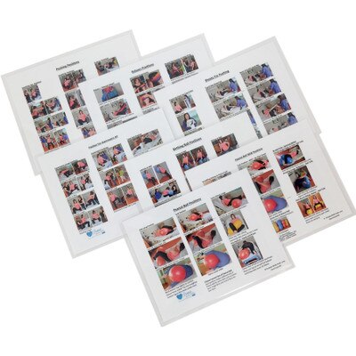 Birthing Positions Charts (7), seven childbirth education charts with peanut balls being used for labor and support, 70089