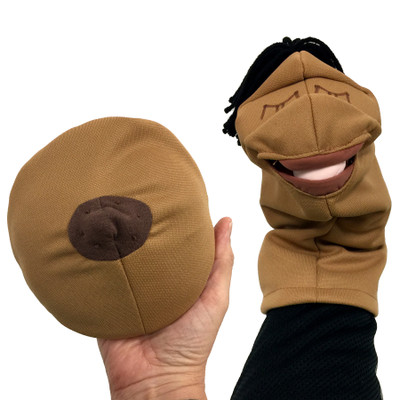 Cloth Breast & Hand Puppet Model Set, Brown, breastfeeding education models to teach lactation, Childbirth Graphics, 75340