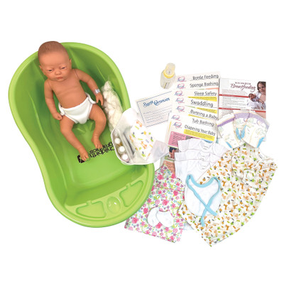 Newborn Care Kit for childbirth education and infant care teaching tool, Childbirth Graphics with doll and care items, 75415