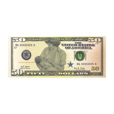 Breastfeeding Money Sets of 100, $50 bill play money illustration breastfeeding mom benefits on back, Childbirth Graphics, 78984