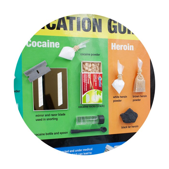 Drug Identification Guide, health education display, realistic cocaine and heroin models and facsimilies, Health Edco, 79216
