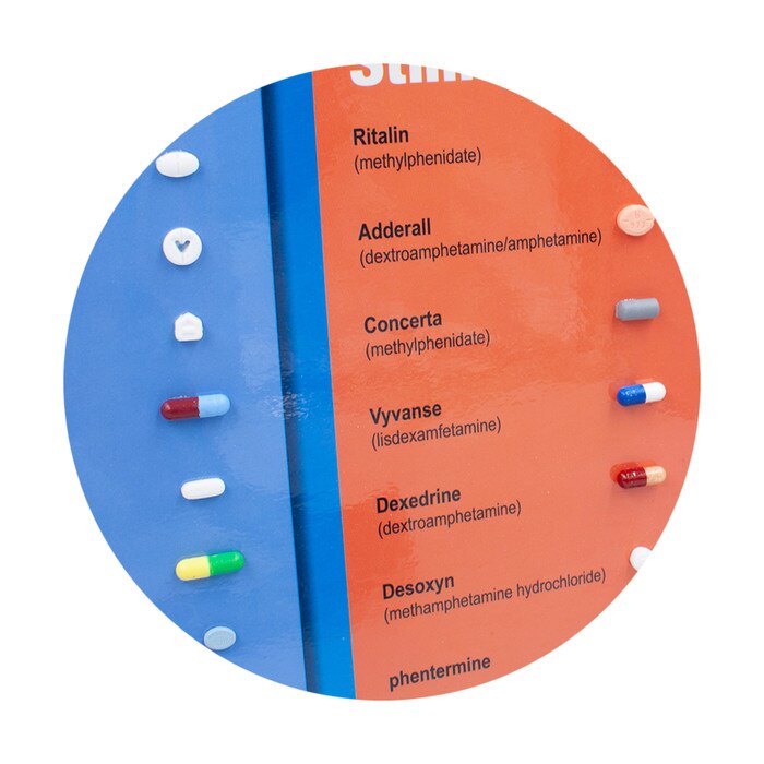 Drug Identification Guide, health education display, realistic facsimiles of prescription stimulant drugs, Health Edco, 79216