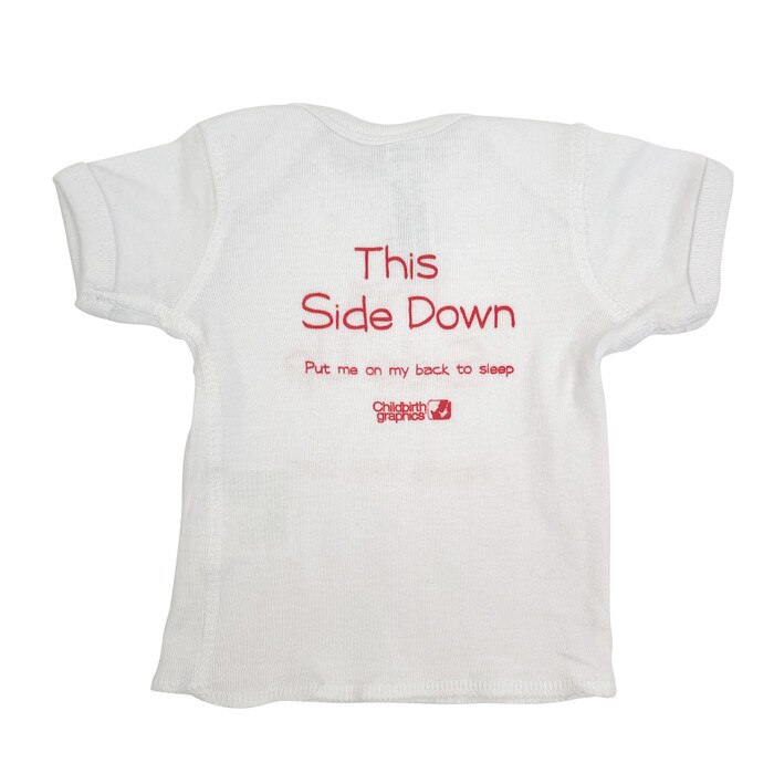 SIDS Infant T-Shirt, infant T-shirt teaching parents to put babies to sleep on their backs, Childbirth Graphics, 79835