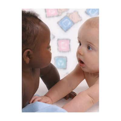 Babies Print, black female white male babies looking at each other baby blanket background, Childbirth Graphics, 85249
