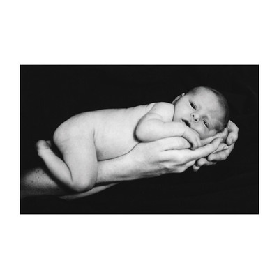 Sophie Print, naked baby held out in mother's arms black and white image, Childbirth Graphics, 89224