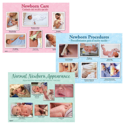Newborn Chart Set of three charts for childbirth education from Childbirth Graphics showing healthy newborn appearance, 90160