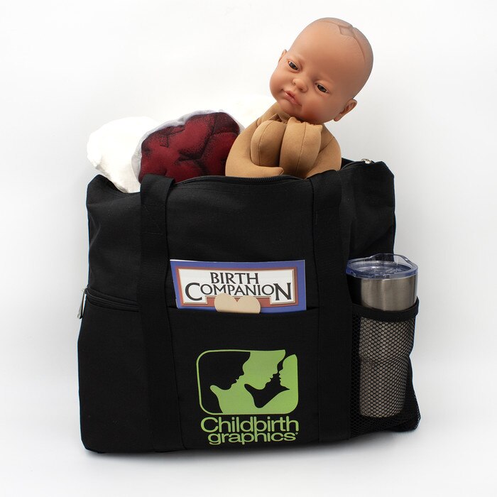 Childbirth Graphics Tote Bag filled with childbirth education model sets and other childbirth educator teaching tools, 92866