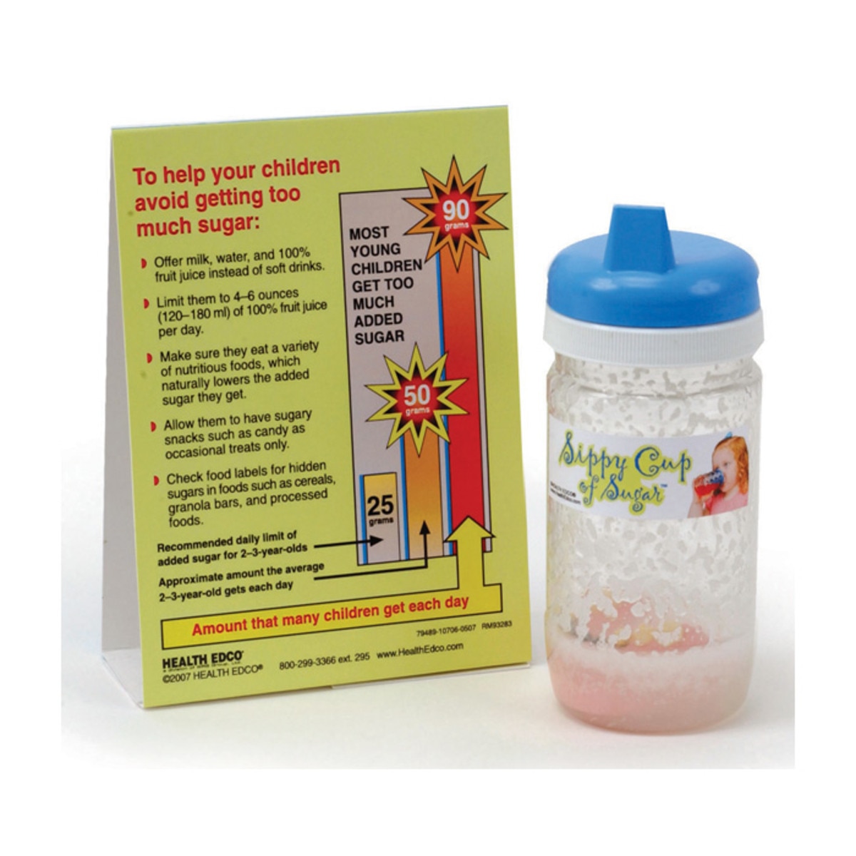 sippy cup filled with sugar parenting education display