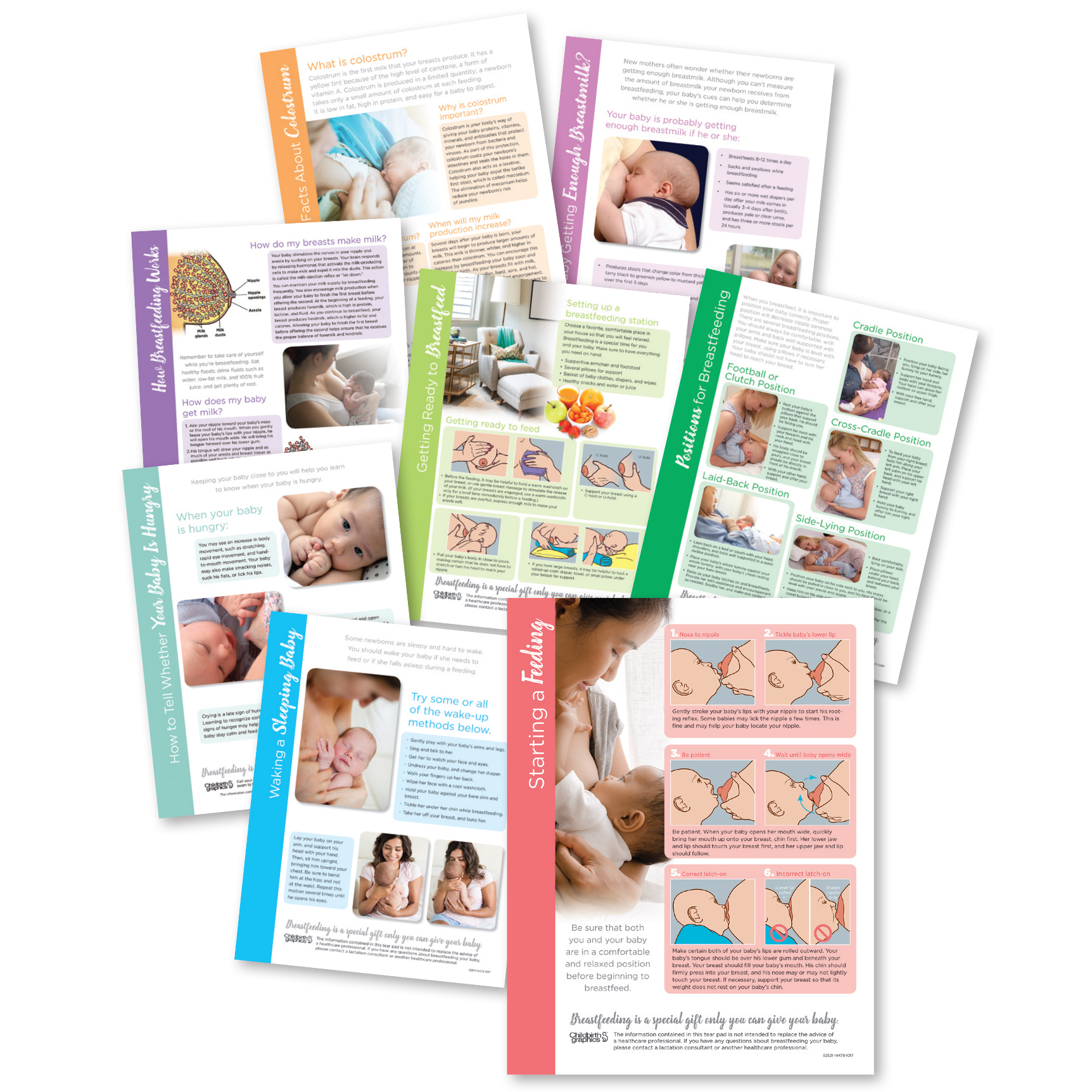 Breastfeeding Tear Pad Set of eight 100-sheet tear pads for breastfeeding and lactation education from Childbirth Graphics