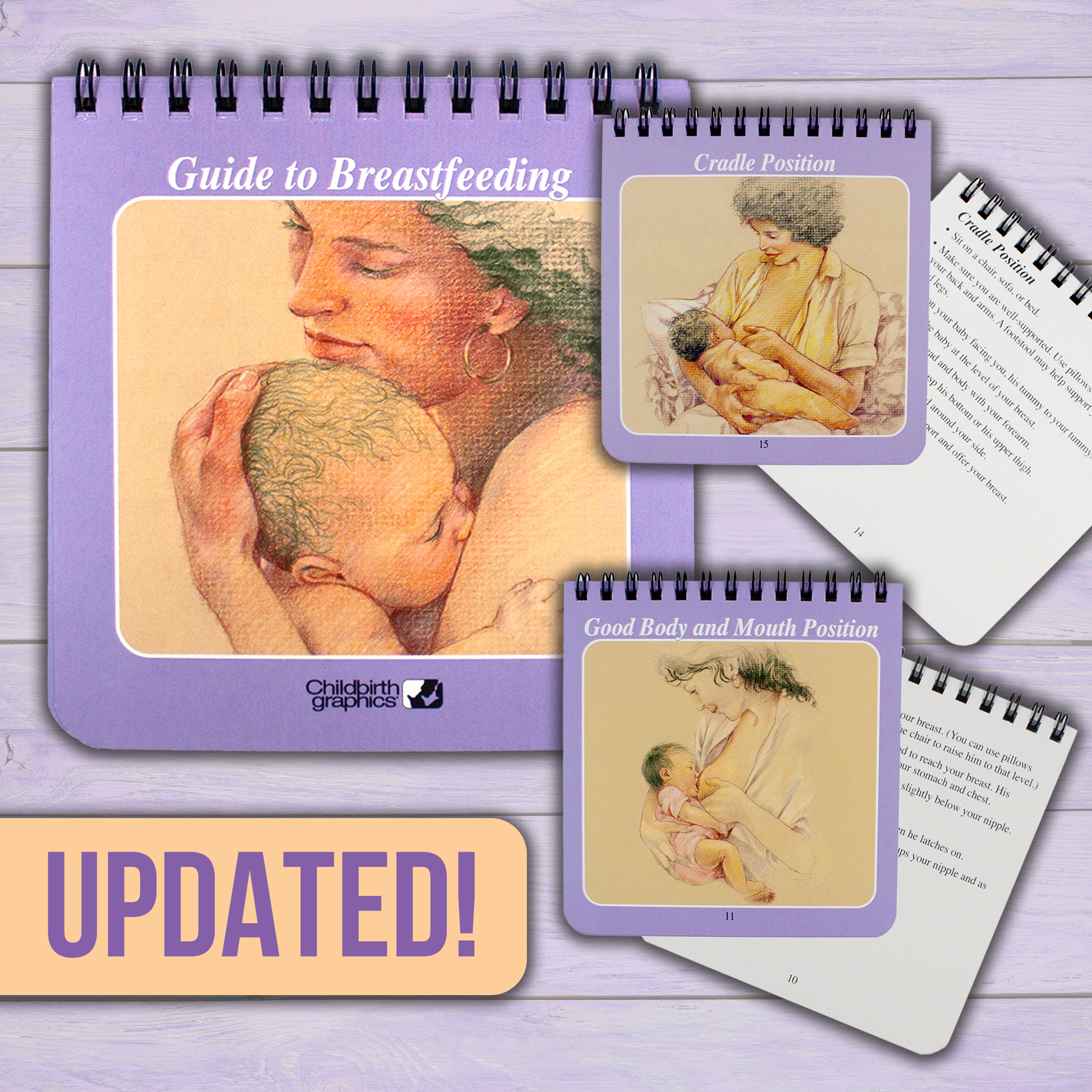 Updated Guide to Breastfeeding Spiral-Bound Chart Set, mini lactation education charts, 38500