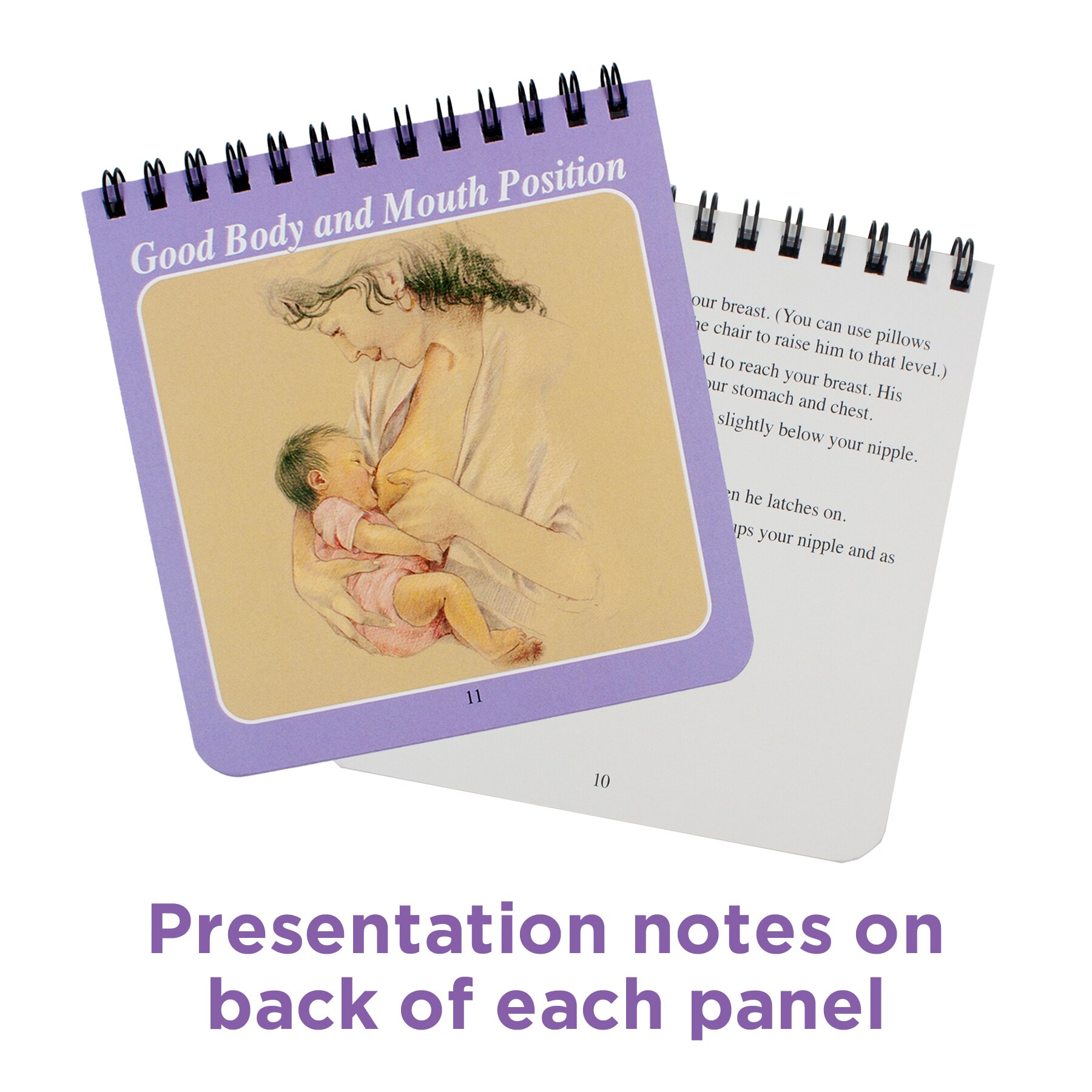 Front panel and presentation notes for Guide to Breastfeeding Spiral-Bound Charts, Childbirth Graphics, 38500