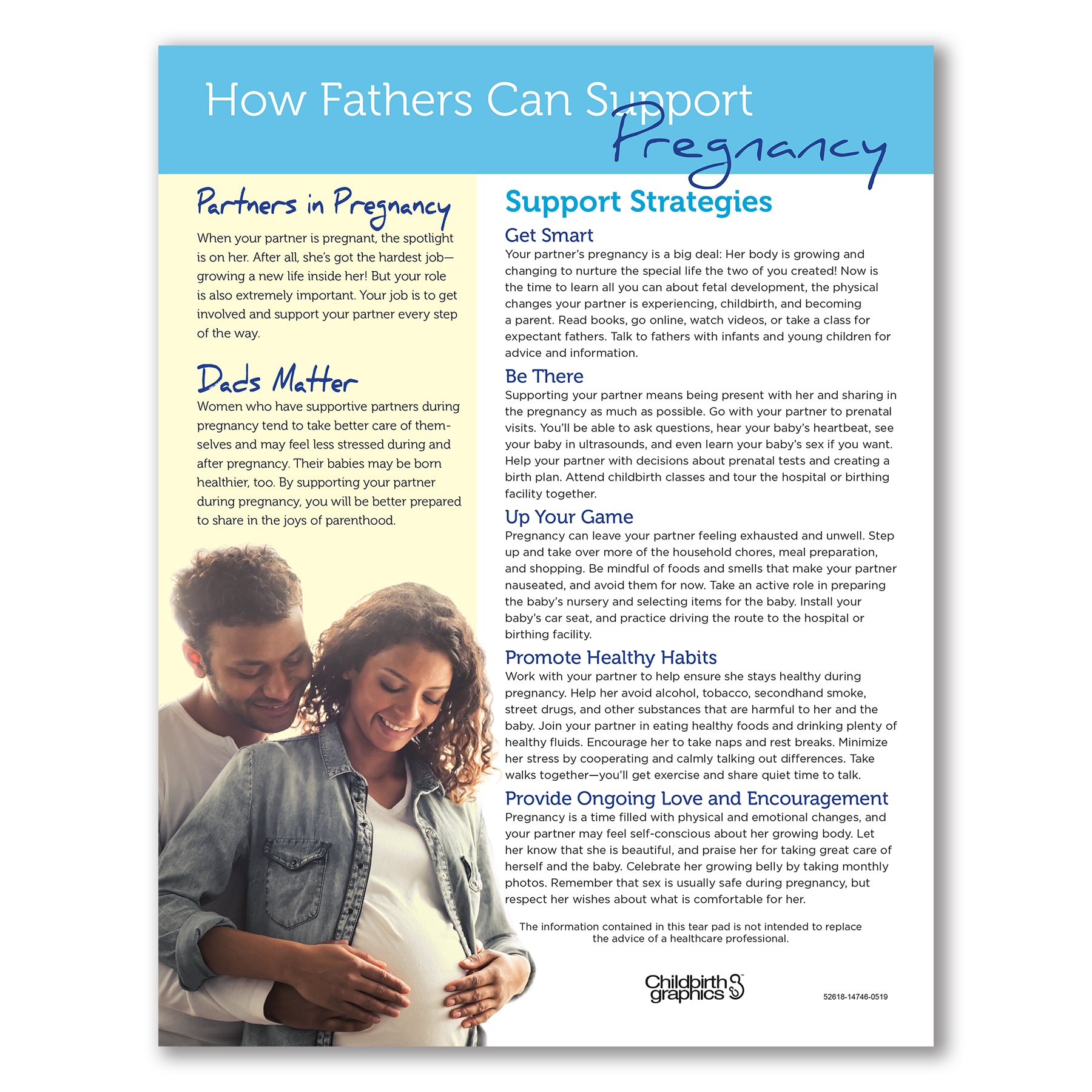 How Fathers Can Support Pregnancy educational tear pad from Childbirth Graphics