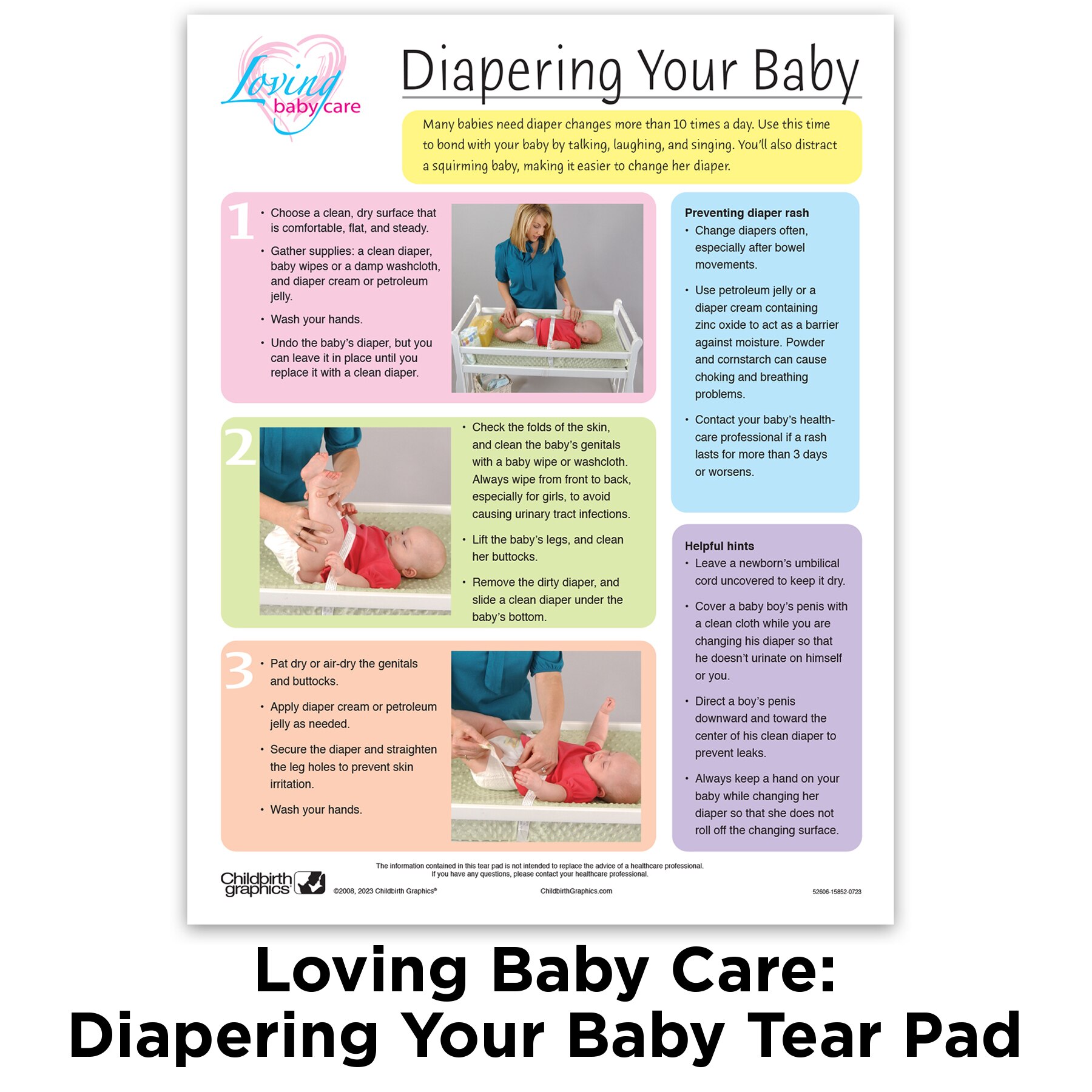 Loving Baby Care: Diapering Your Baby Tear Pad for parenting education from Childbirth Graphics, 52606