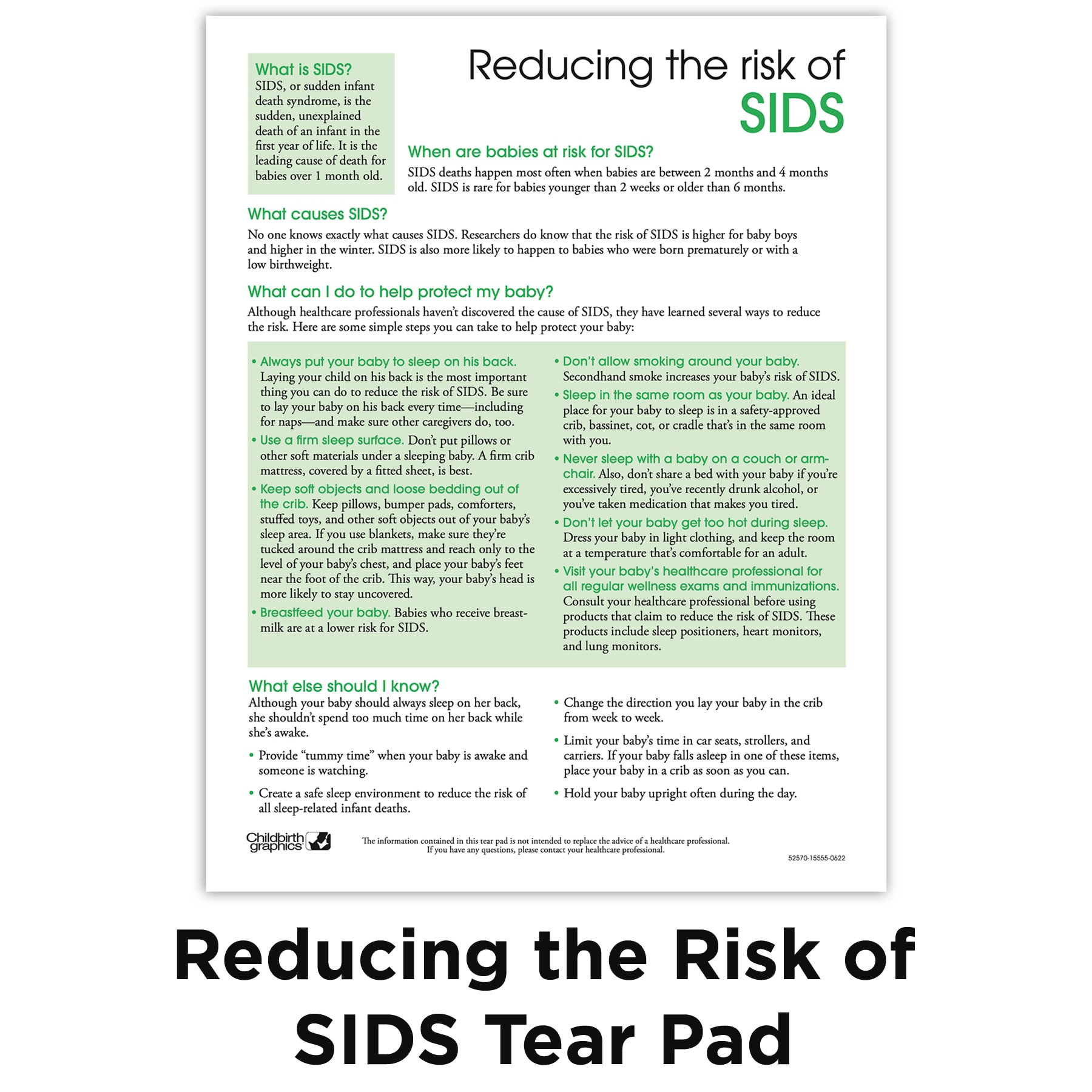 Reducing the Risk of SIDS Tear Pad, Childbirth Graphics, 52570