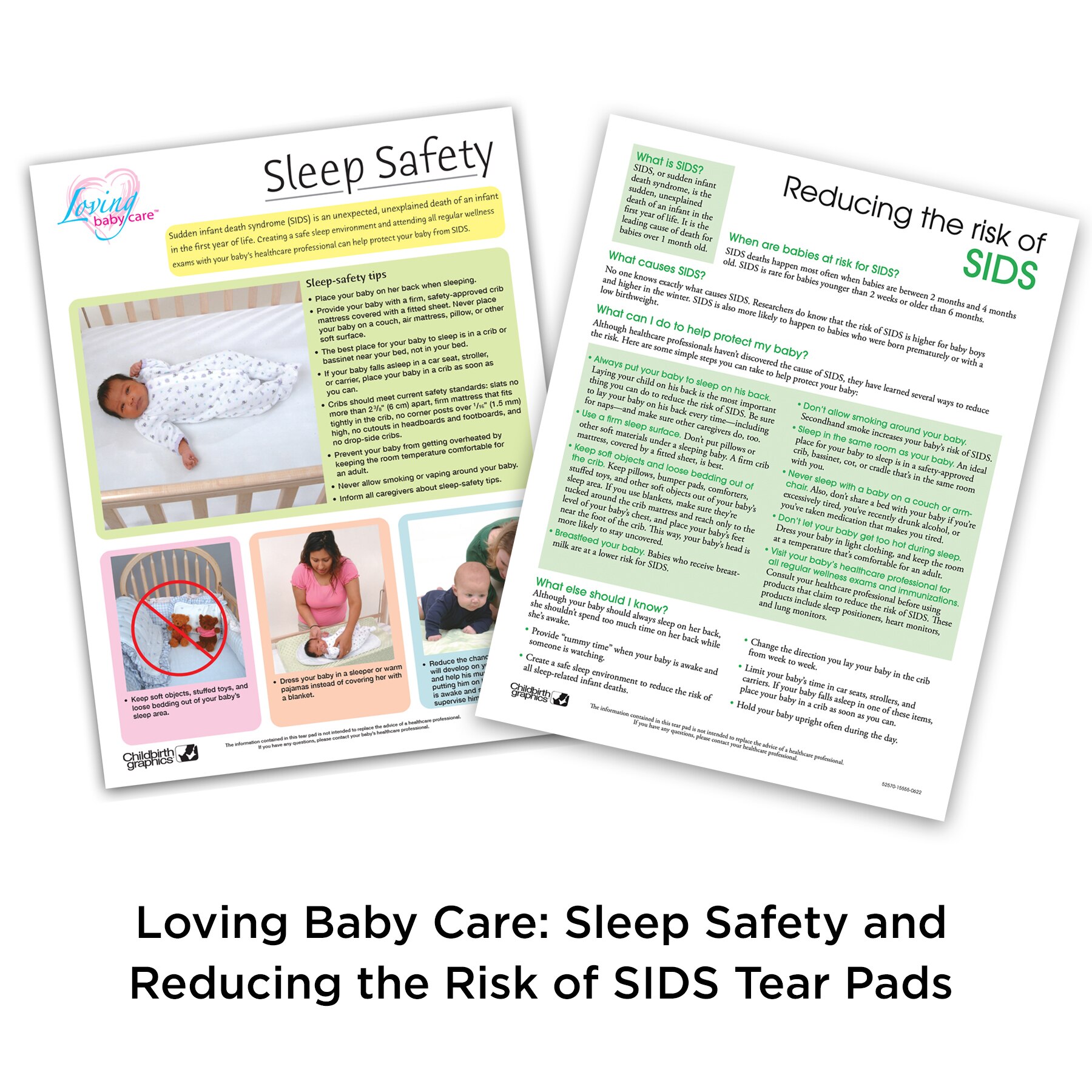 Reducing the Risk of SIDS Tear Pad, 52570, and Sleep Safety Tear Pad, 52622, from Childbirth Graphics