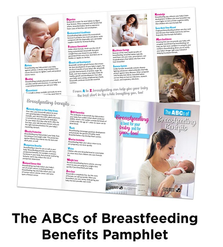 The ABCs of Breastfeeding Benefits Pamphlet, full color breastfeeding education handout, Childbirth Graphics, 38138