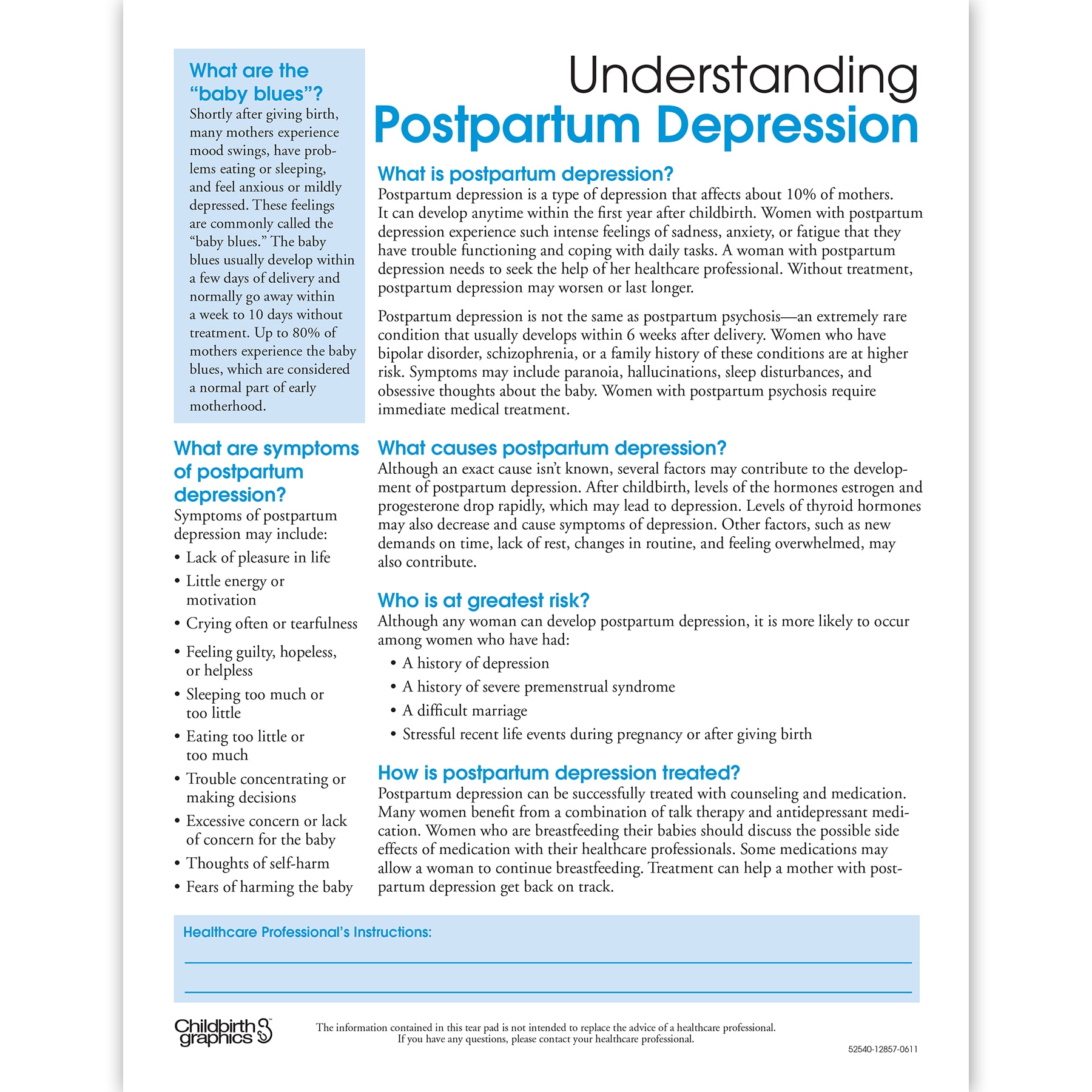 Understanding Postpartum Depression educational tear pad