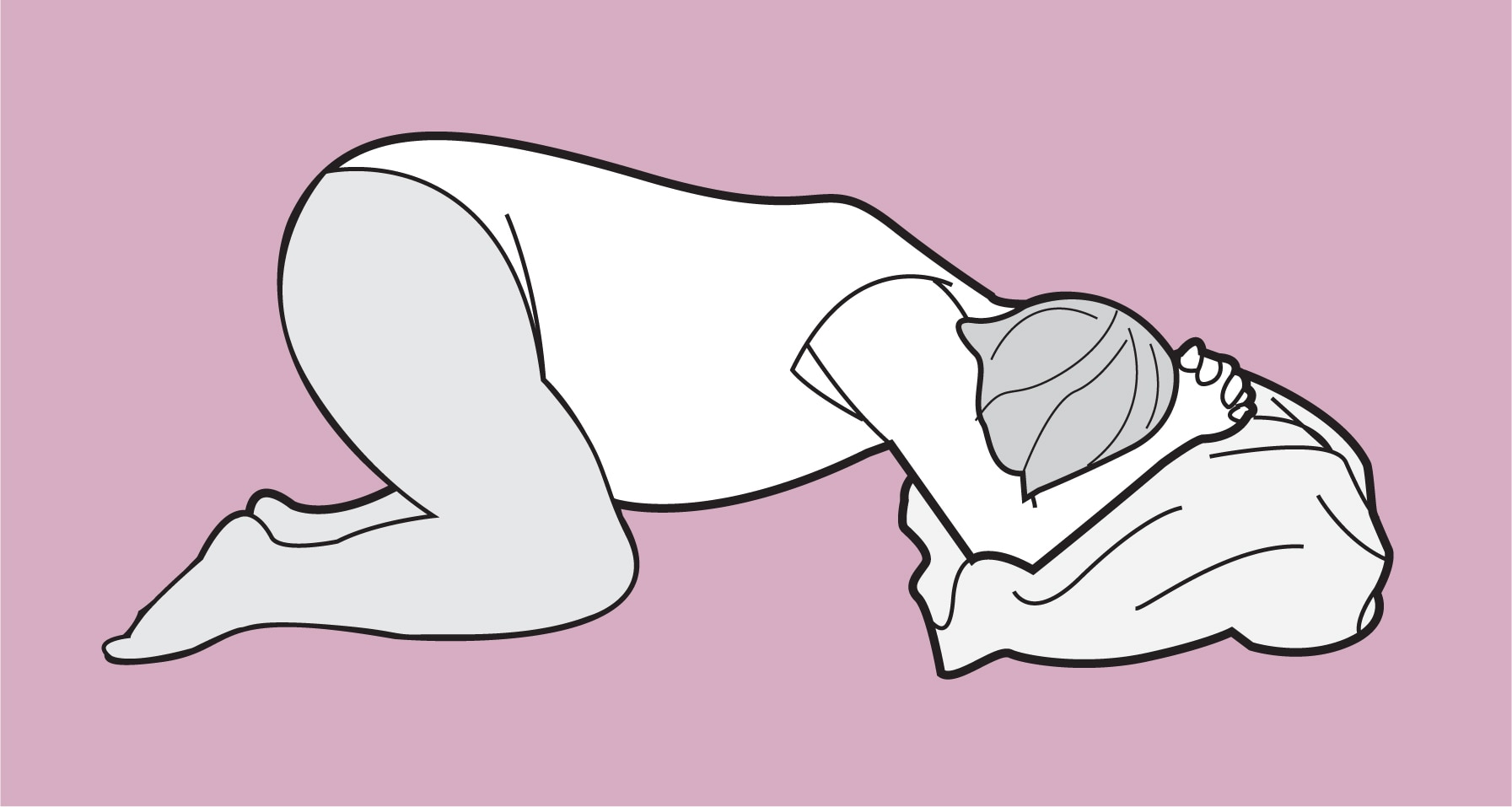 Drawing of woman in labor kneeling into pillow